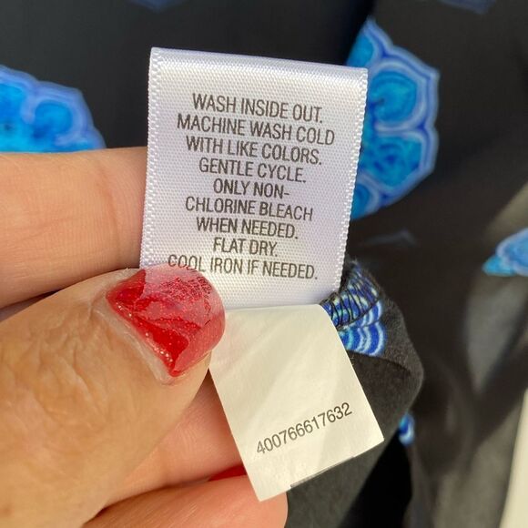 EUC DANA BUCHMAN Black & Blue Mandala Top with Sheer Cover Short Sleeve PL - Picture 9 of 9